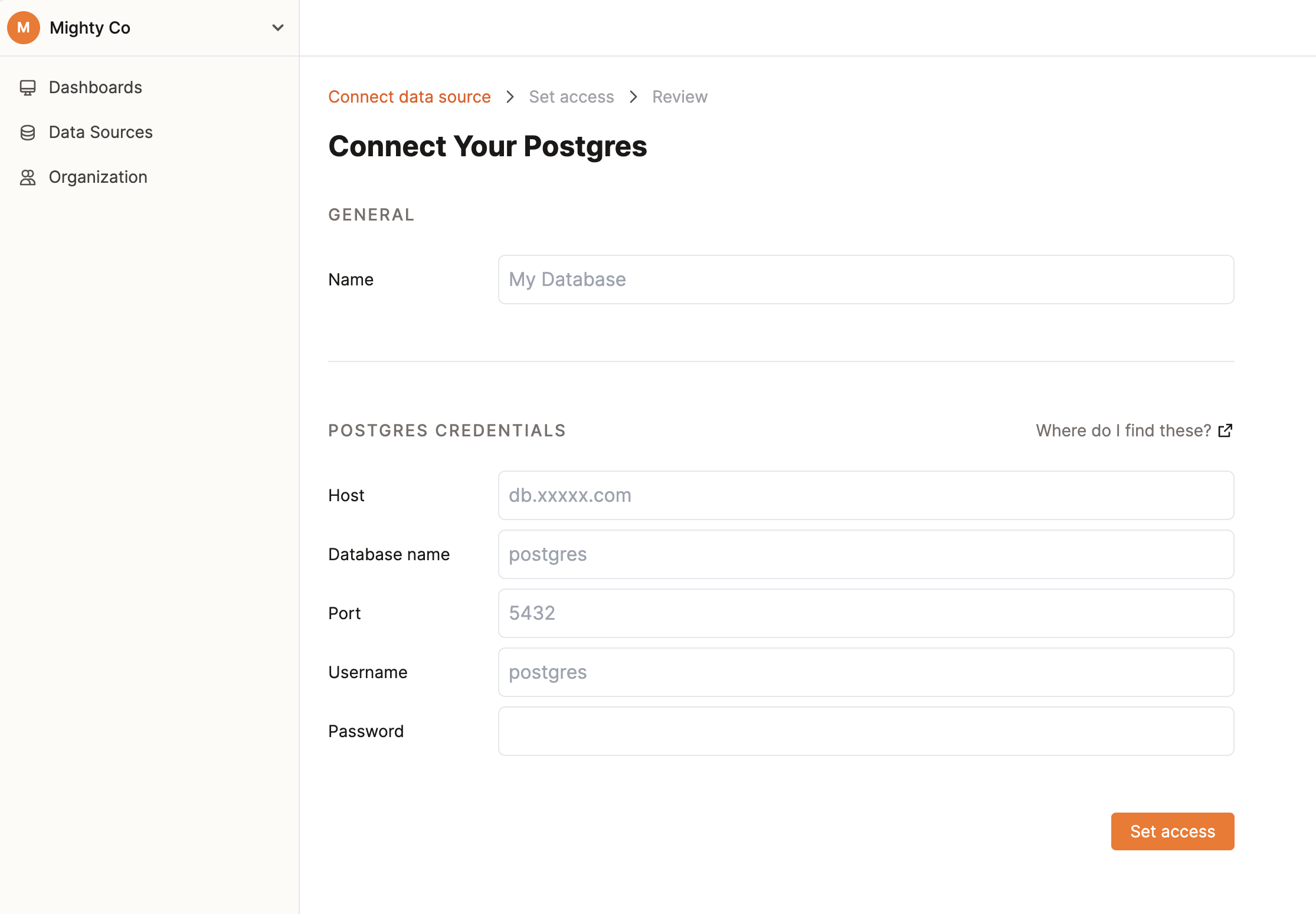 Connecting a database in Dashibase