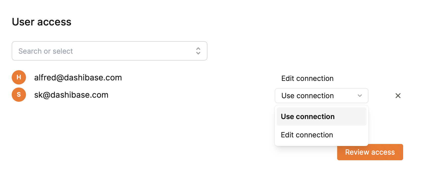 Setting user access to your connected data source in Dashibase