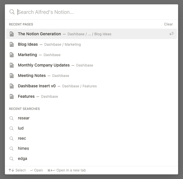 Notion's command palette