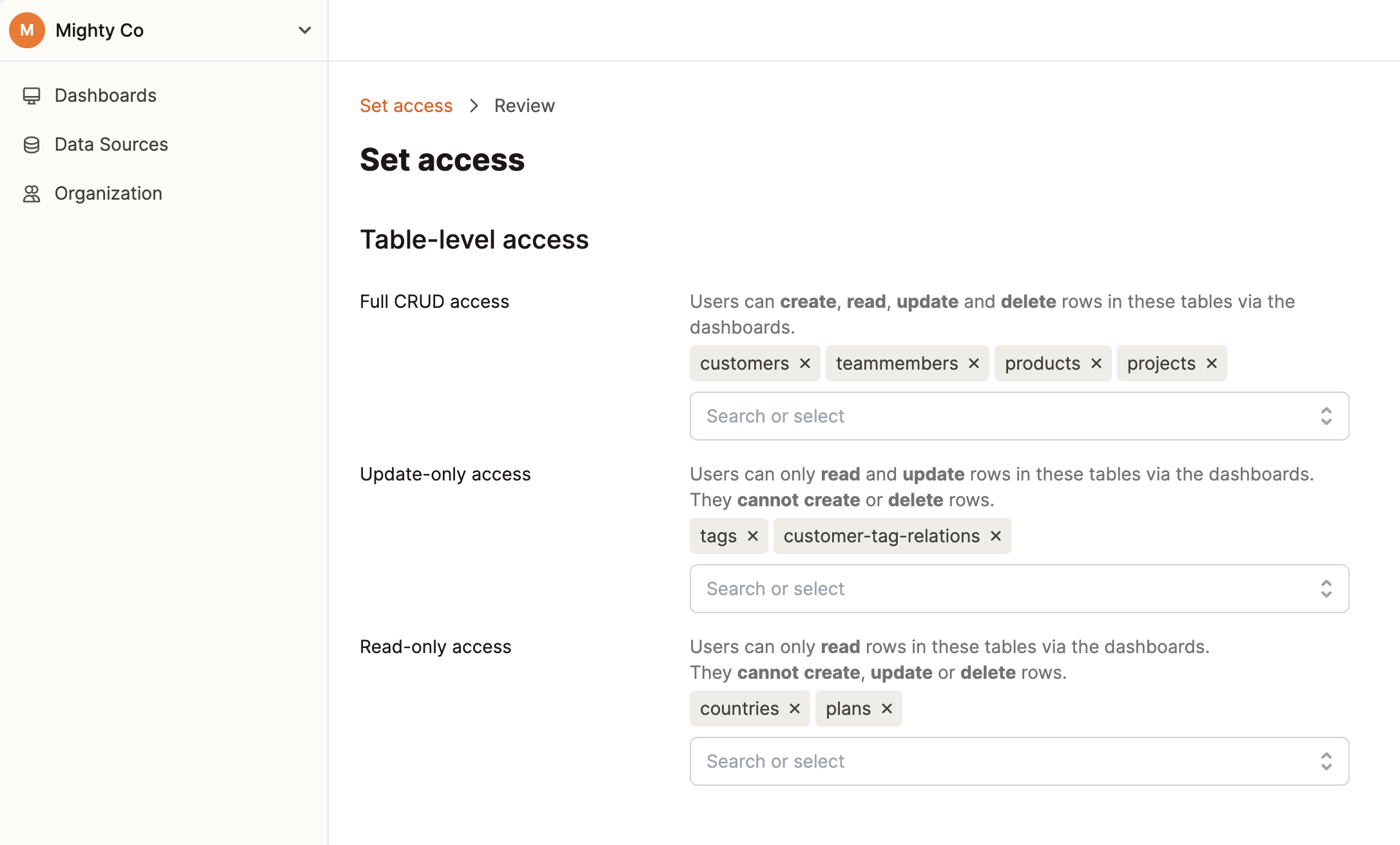 Restrict data access with Dashibase