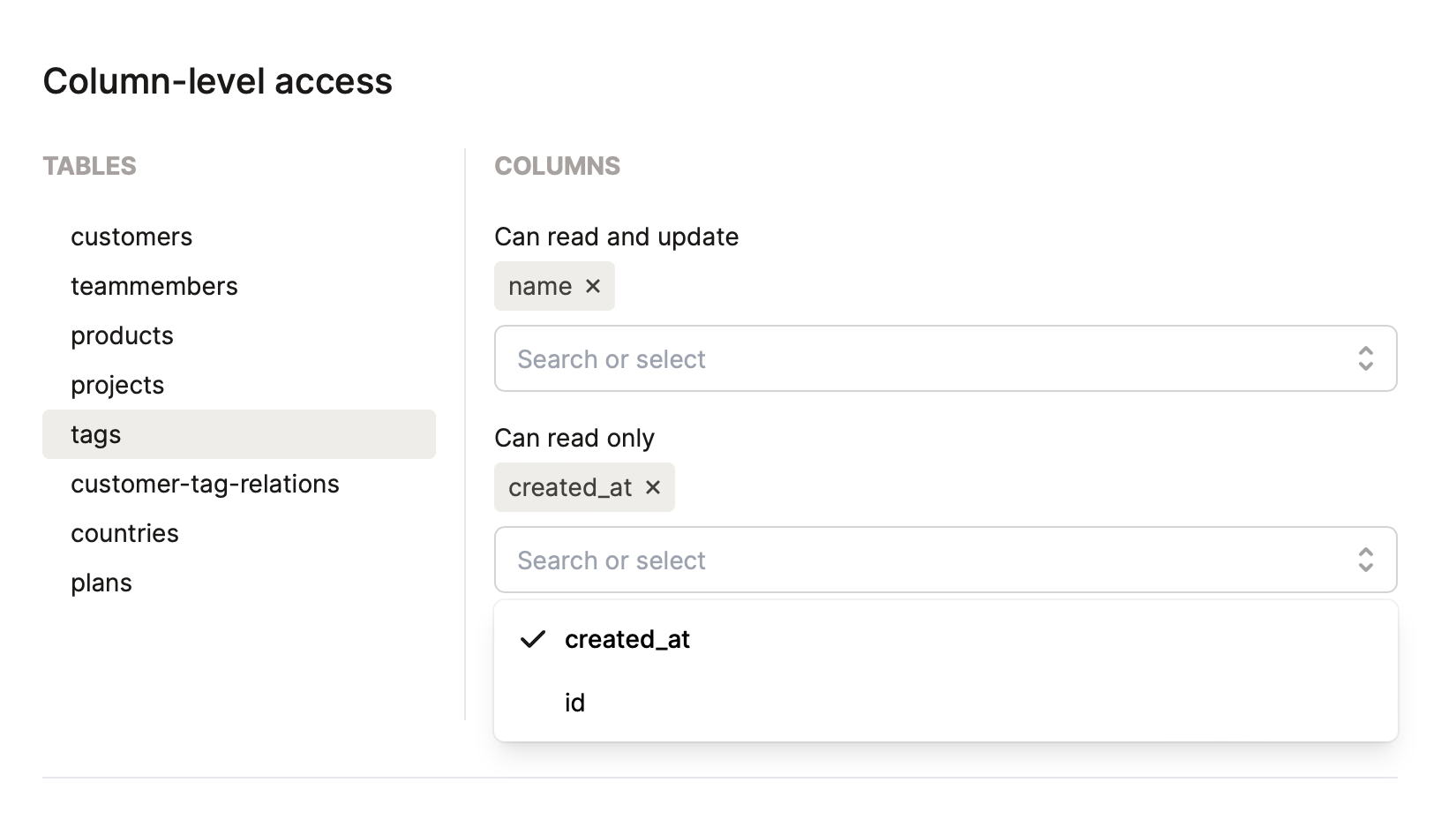 Granular data access settings