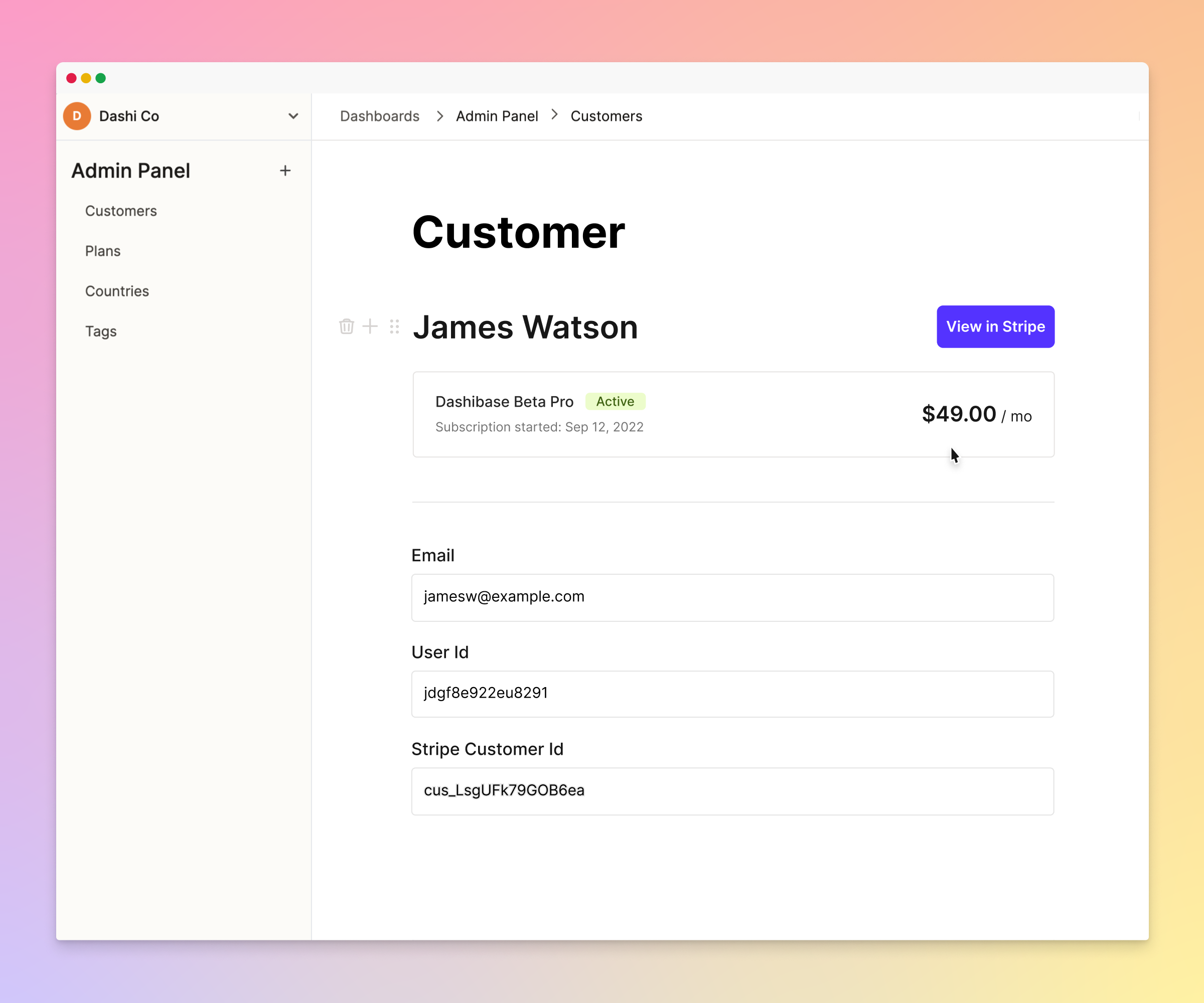 Stripe customer plugin demo